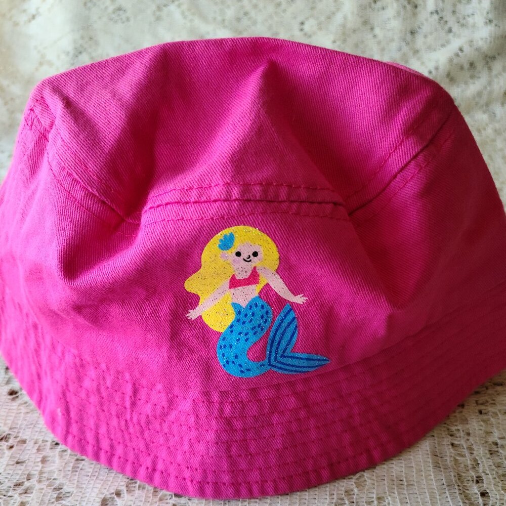 ENCHANTING MERMAID PINK BUCKET SUN HAT GIRLS SIZE 4 TO 6 X PERFECT FOR SUMMER